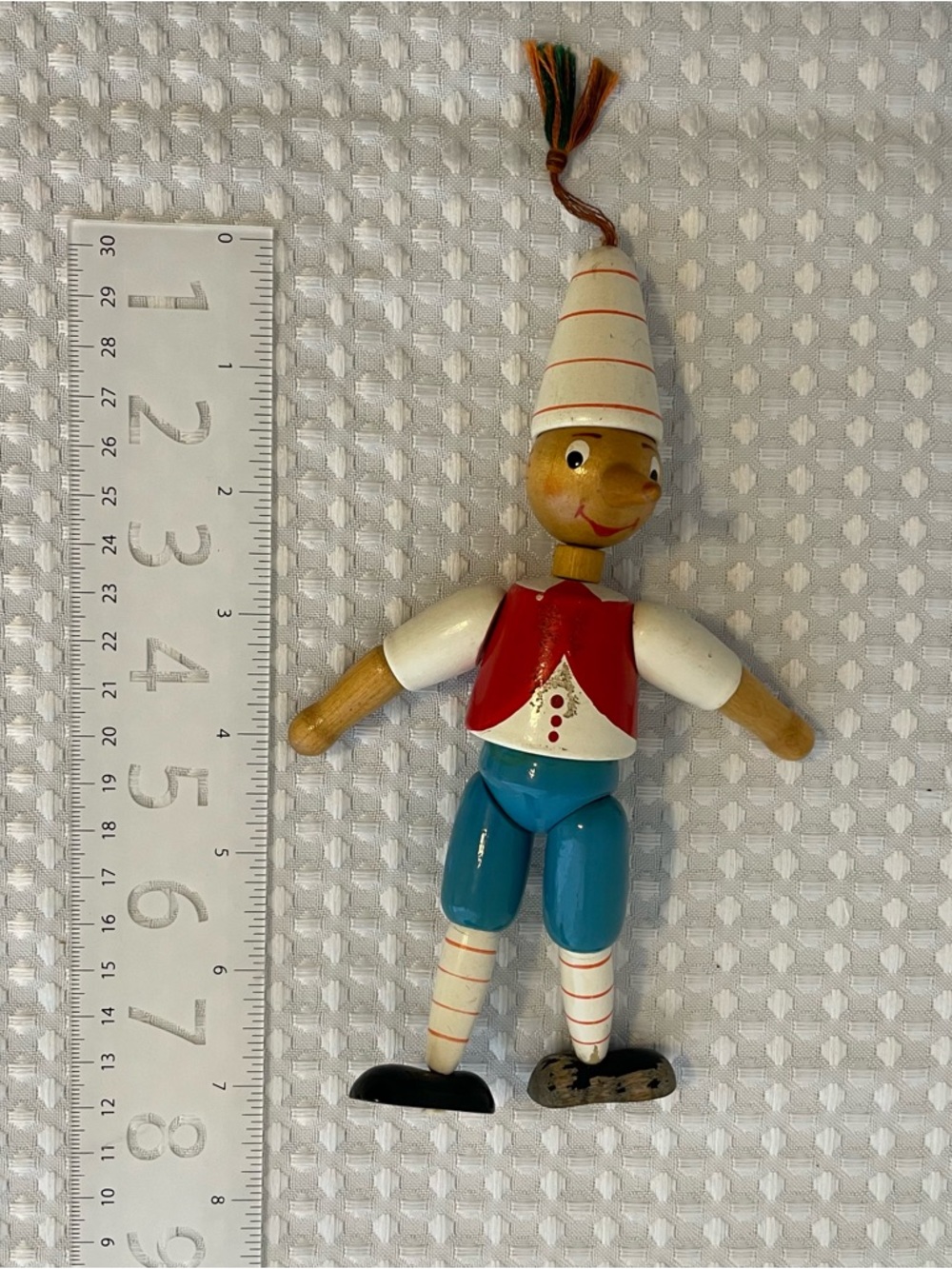 Vintage Pinocchio Wooden Peg Doll Jointed Hand Painted Figurine 7" Tall #672 - Picture 10 of 10